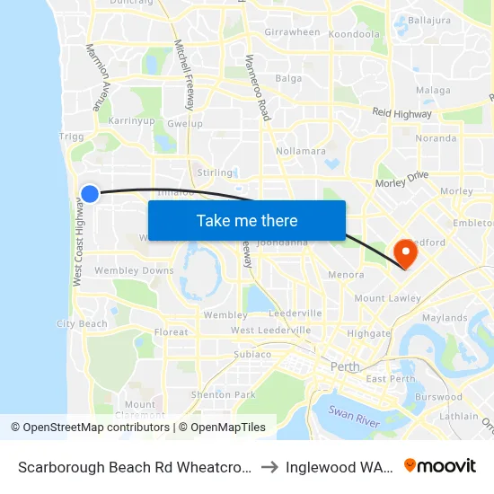 Scarborough Beach Rd Wheatcroft Street Cat Id 18 to Inglewood WA Australia map
