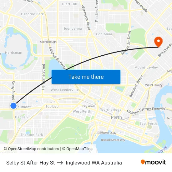 Selby St After Hay St to Inglewood WA Australia map