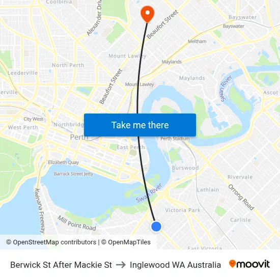 Berwick St After Mackie St to Inglewood WA Australia map