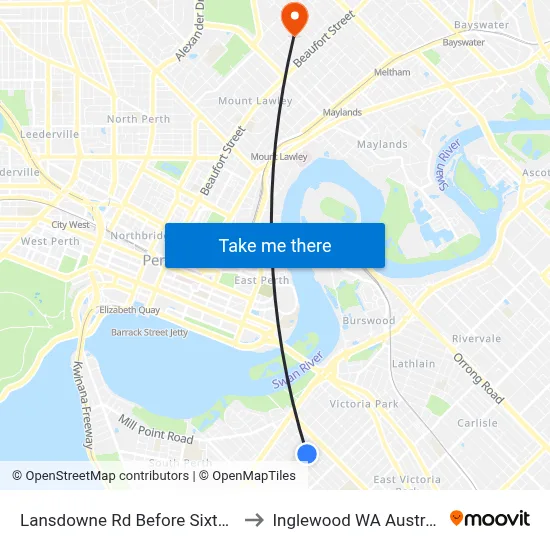 Lansdowne Rd Before Sixth Av to Inglewood WA Australia map