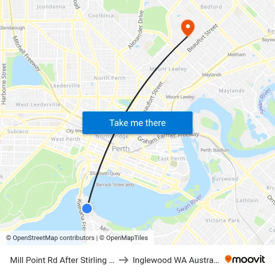 Mill Point Rd After Stirling St to Inglewood WA Australia map