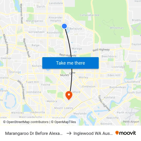 Marangaroo Dr Before Alexander Dr to Inglewood WA Australia map