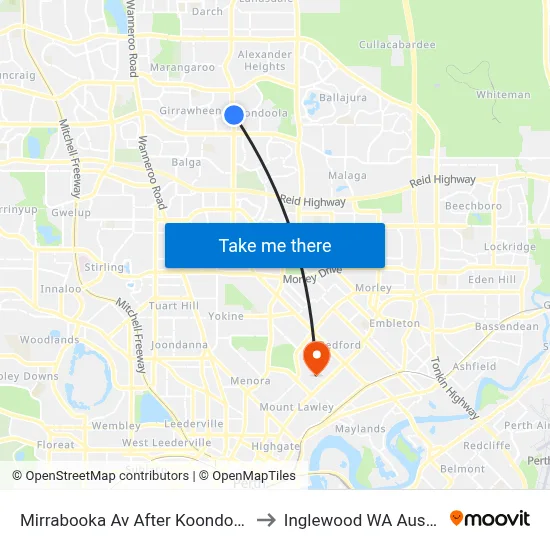 Mirrabooka Av After Koondoola Av to Inglewood WA Australia map