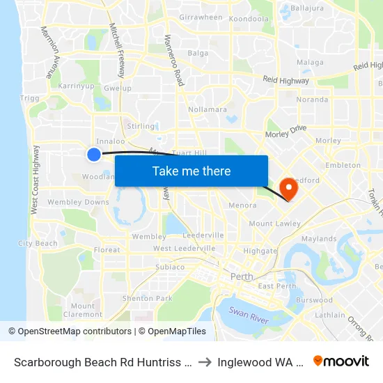 Scarborough Beach Rd Huntriss Road Cat Id 31 to Inglewood WA Australia map