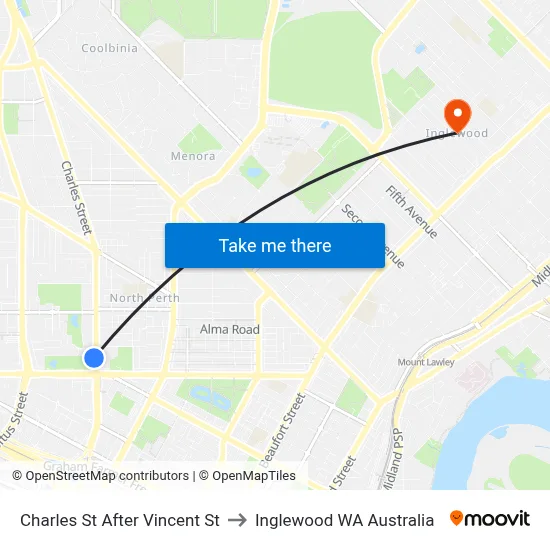 Charles St After Vincent St to Inglewood WA Australia map