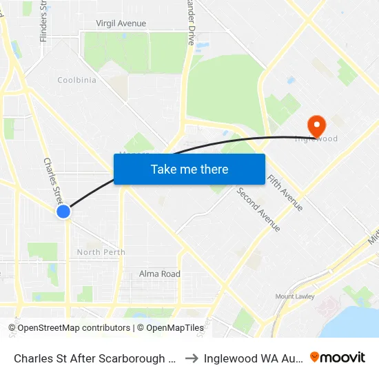 Charles St After Scarborough Beach Rd to Inglewood WA Australia map