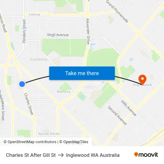Charles St After Gill St to Inglewood WA Australia map