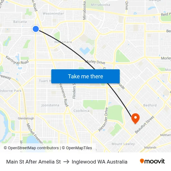 Main St After Amelia St to Inglewood WA Australia map