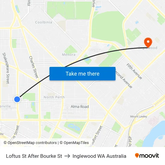 Loftus St After Bourke St to Inglewood WA Australia map