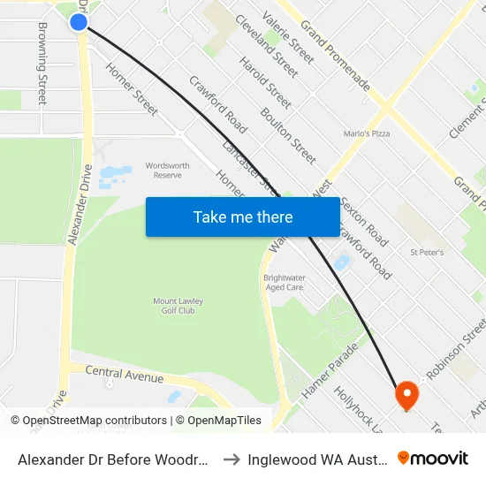 Alexander Dr Before Woodrow Av to Inglewood WA Australia map