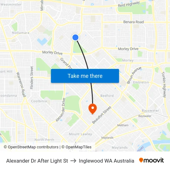 Alexander Dr After Light St to Inglewood WA Australia map