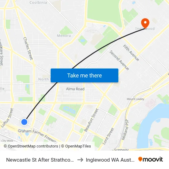 Newcastle St After Strathcona St to Inglewood WA Australia map