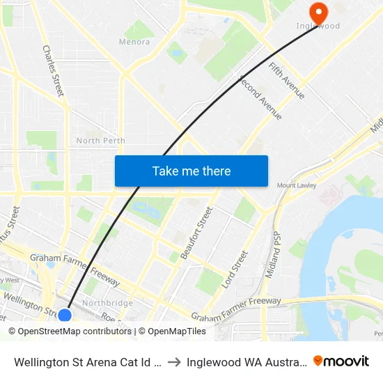 Wellington St Arena Cat Id 65 to Inglewood WA Australia map