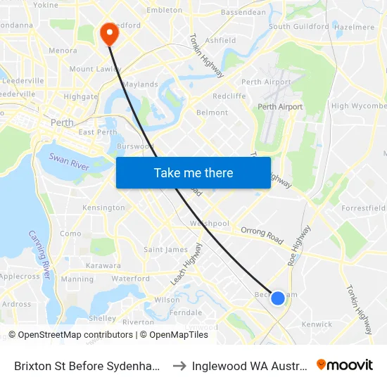 Brixton St Before Sydenham St to Inglewood WA Australia map