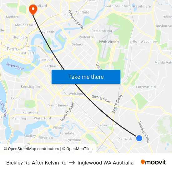 Bickley Rd After Kelvin Rd to Inglewood WA Australia map