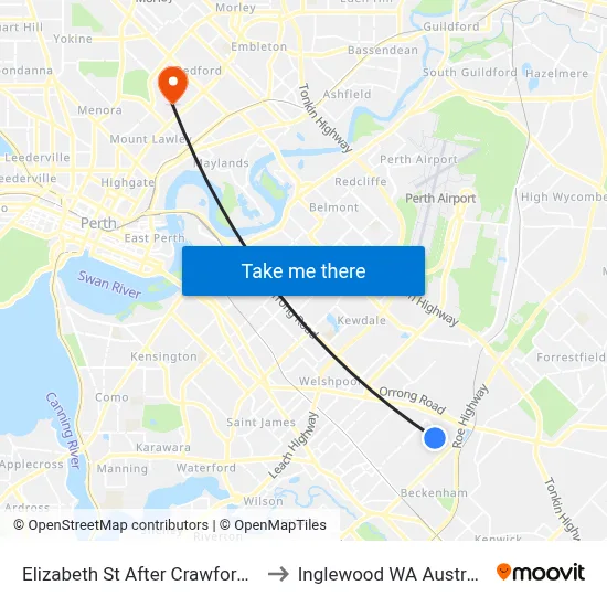Elizabeth St After Crawford St to Inglewood WA Australia map