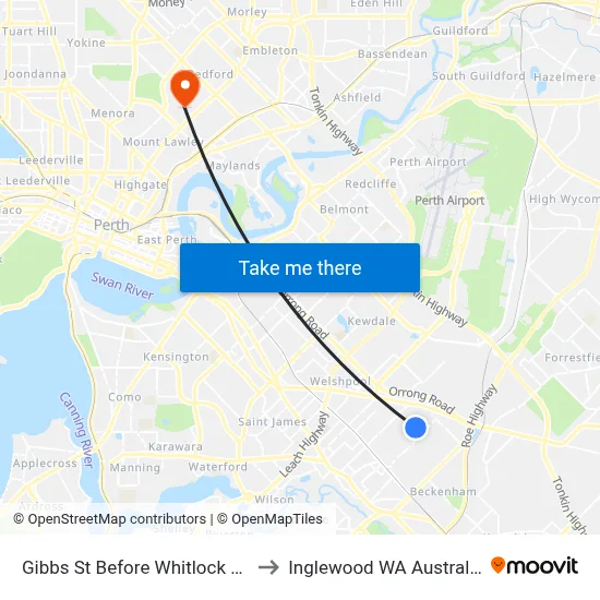 Gibbs St Before Whitlock Rd to Inglewood WA Australia map