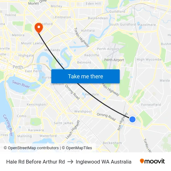 Hale Rd Before Arthur Rd to Inglewood WA Australia map