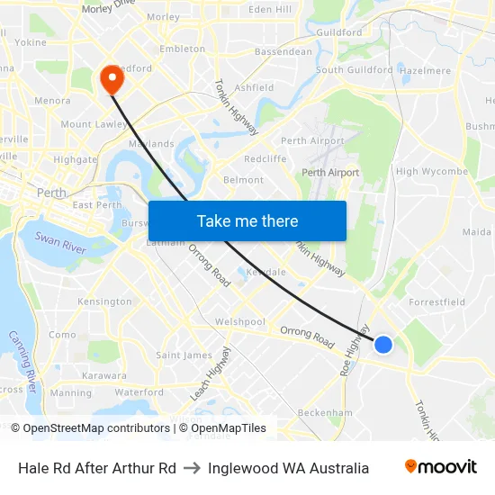 Hale Rd After Arthur Rd to Inglewood WA Australia map