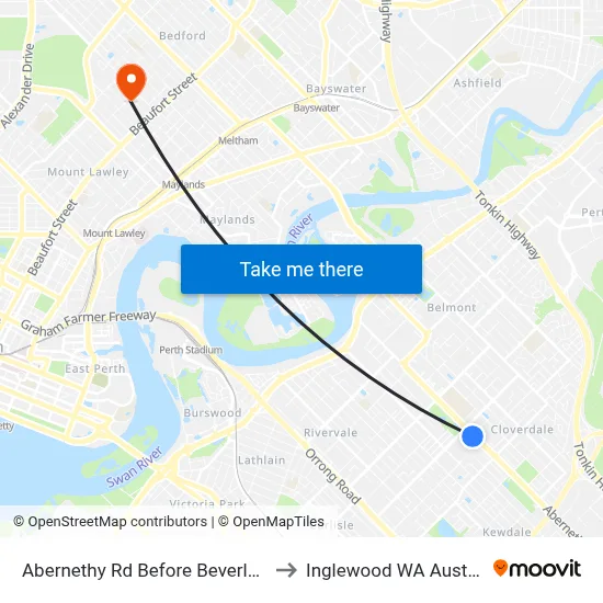 Abernethy Rd Before Beverley Rd to Inglewood WA Australia map