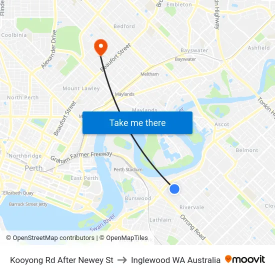 Kooyong Rd After Newey St to Inglewood WA Australia map