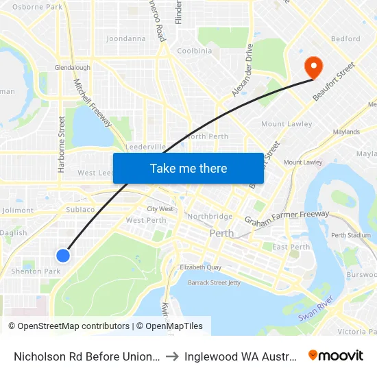 Nicholson Rd Before Union St to Inglewood WA Australia map