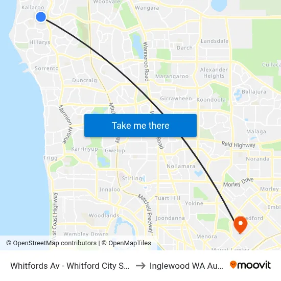 Whitfords Av - Whitford City Shop Ctre to Inglewood WA Australia map