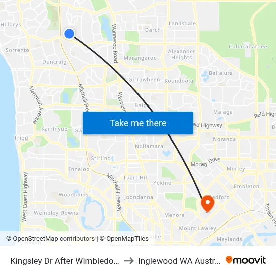 Kingsley Dr After Wimbledon Dr to Inglewood WA Australia map