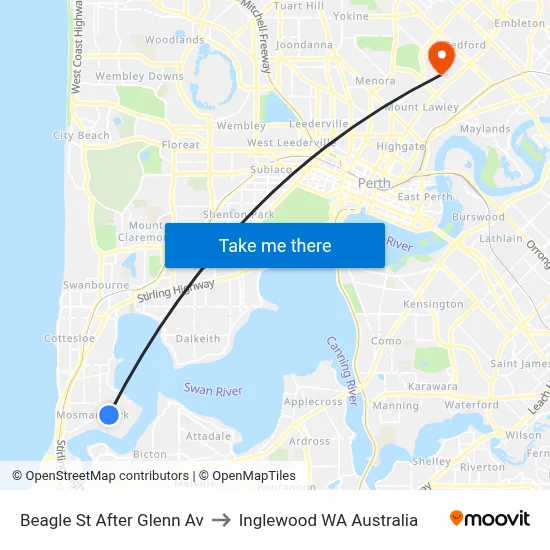 Beagle St After Glenn Av to Inglewood WA Australia map