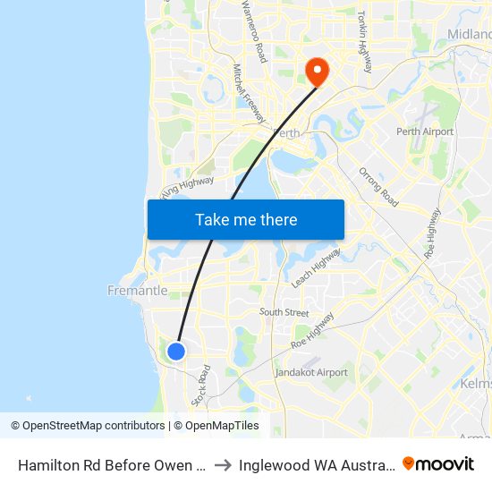 Hamilton Rd Before Owen Rd to Inglewood WA Australia map