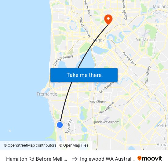 Hamilton Rd Before Mell Rd to Inglewood WA Australia map
