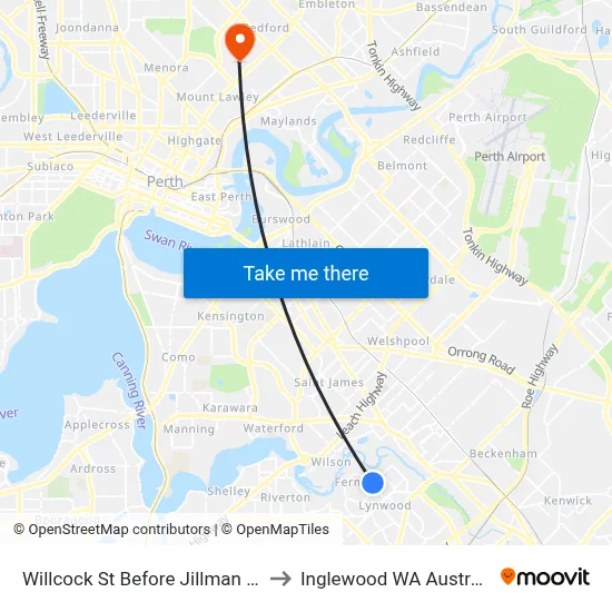 Willcock St Before Jillman Wy to Inglewood WA Australia map