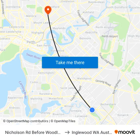 Nicholson Rd Before Woodloes St to Inglewood WA Australia map