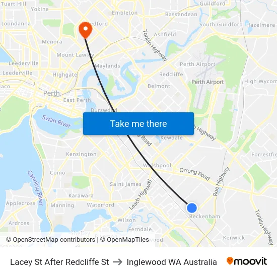 Lacey St After Redcliffe St to Inglewood WA Australia map