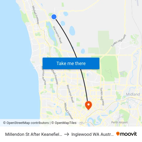 Millendon St After Keanefield Dr to Inglewood WA Australia map