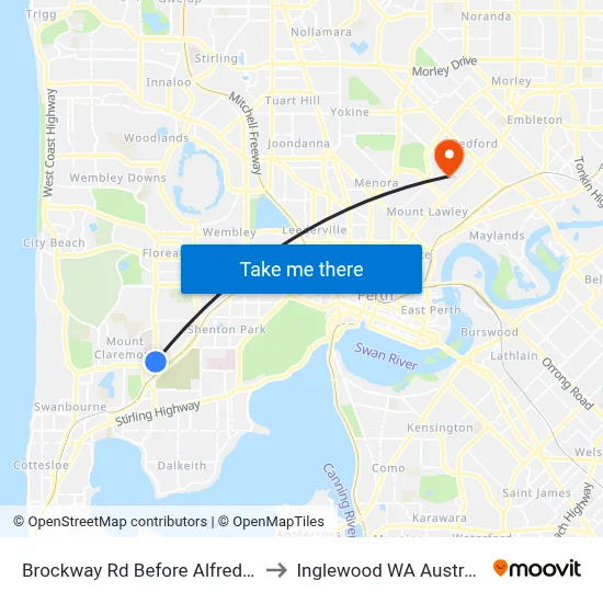 Brockway Rd Before Alfred Rd to Inglewood WA Australia map