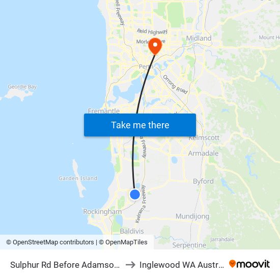 Sulphur Rd Before Adamson Rd to Inglewood WA Australia map