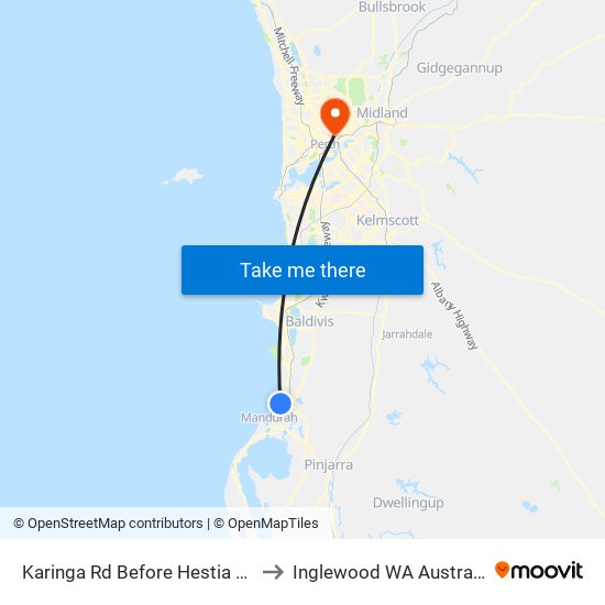 Karinga Rd Before Hestia Wy to Inglewood WA Australia map
