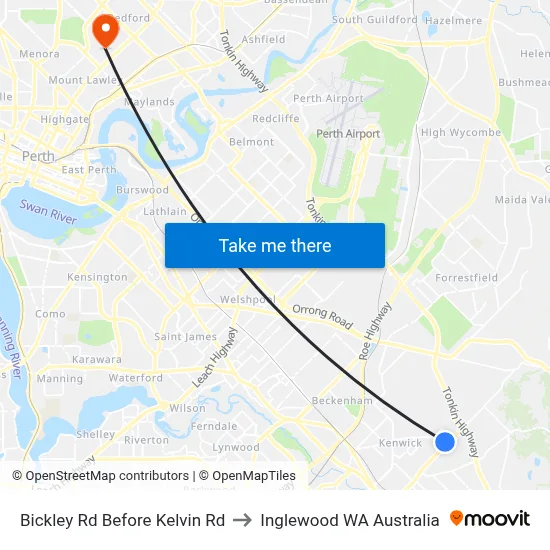 Bickley Rd Before Kelvin Rd to Inglewood WA Australia map