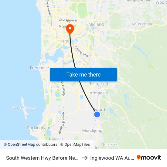 South Western Hwy Before Nettleton Rd to Inglewood WA Australia map