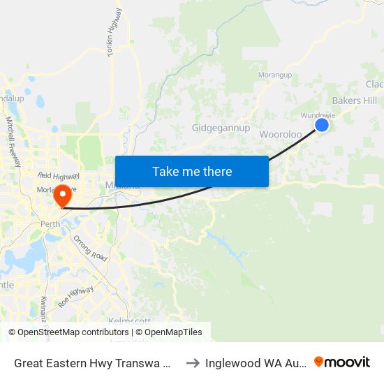 Great Eastern Hwy Transwa Wundowie to Inglewood WA Australia map