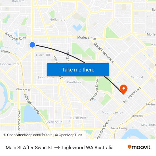 Main St After Swan St to Inglewood WA Australia map