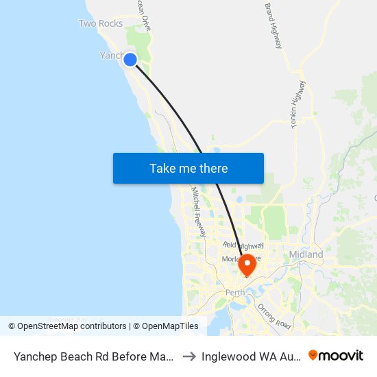 Yanchep Beach Rd Before Mapleton Dr to Inglewood WA Australia map