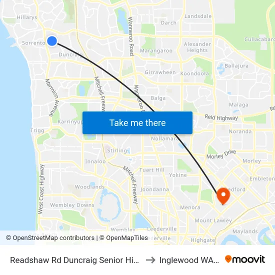 Readshaw Rd Duncraig Senior High School Stand 4 to Inglewood WA Australia map