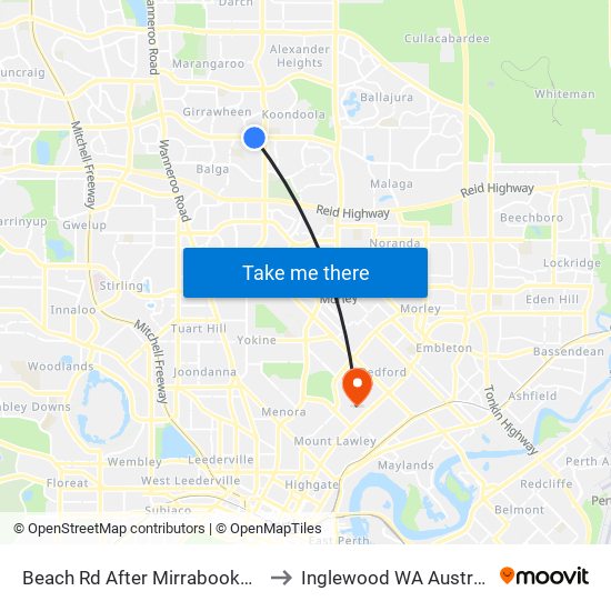 Beach Rd After Mirrabooka Av to Inglewood WA Australia map