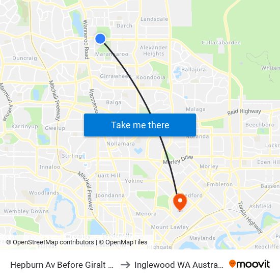 Hepburn Av Before Giralt Rd to Inglewood WA Australia map