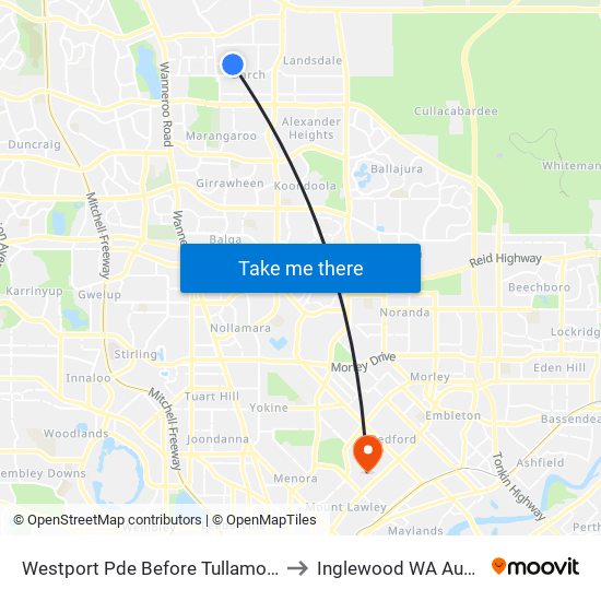 Westport Pde Before Tullamore Drive to Inglewood WA Australia map