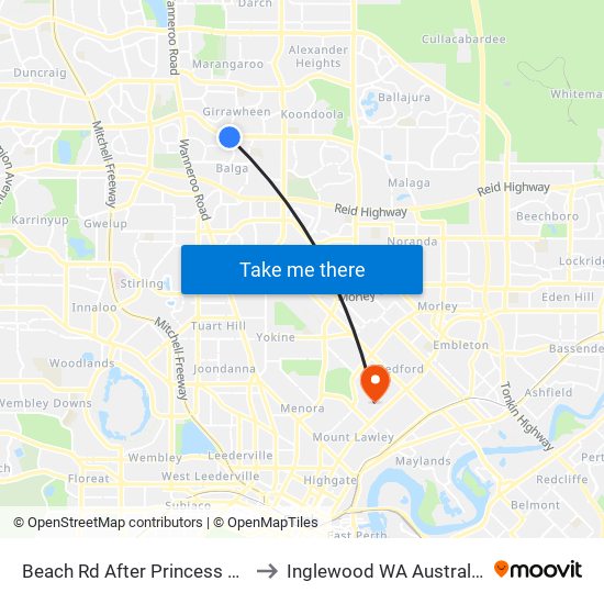 Beach Rd After Princess Rd to Inglewood WA Australia map