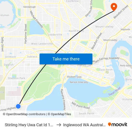 Stirling Hwy Uwa Cat Id 121 to Inglewood WA Australia map
