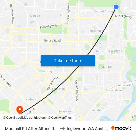 Marshall Rd After Altone Road to Inglewood WA Australia map